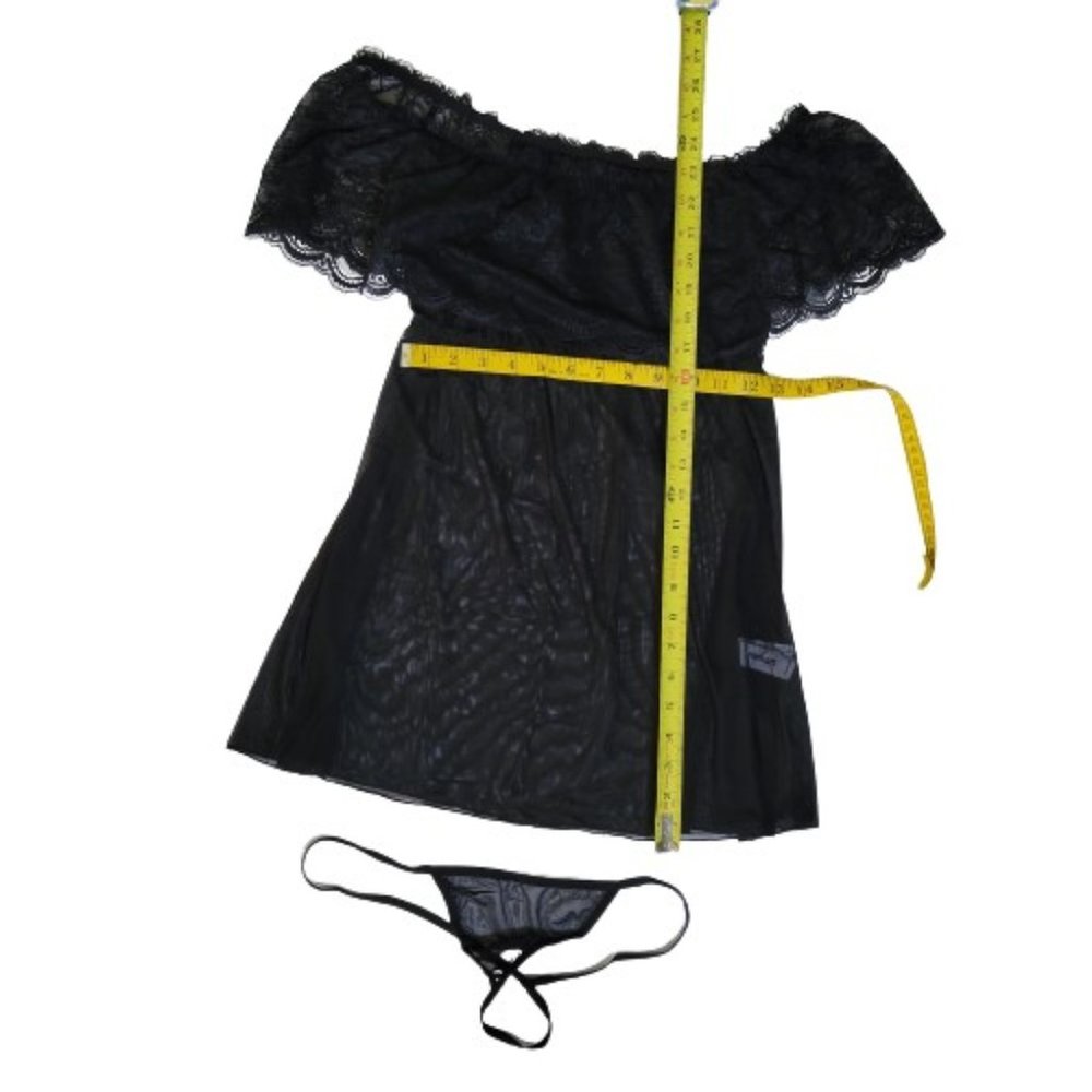Black Off-Shoulder Sexy Lace Babydoll Chemise Lingerie Fits Sizes 4-6 (XS-S) NWT - Picture 11 of 14